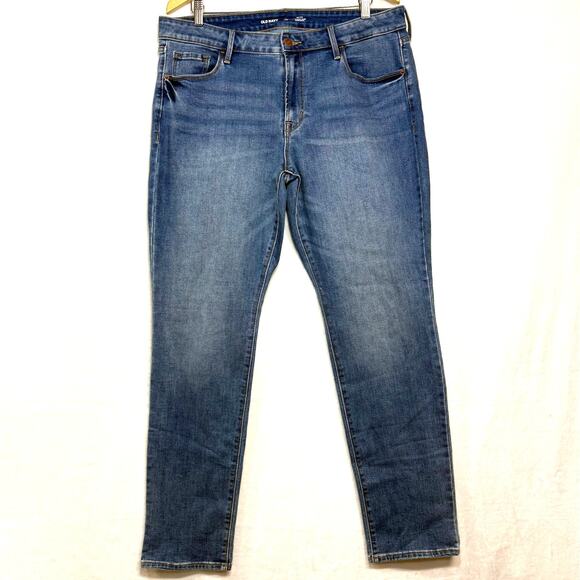 Old Navy 16 Long Plus Jeans Midrise Power Slim Straight Blue Work Casual Stretch - Picture 1 of 12